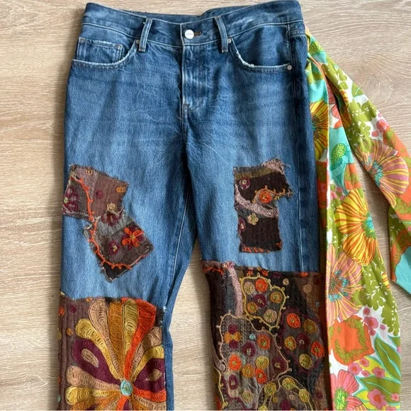 Handmade Upcycled 70s Flare Hippie Patchwork Jeans